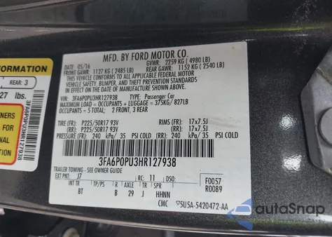 2017 Ford Fusion Energi Se Luxury from USA, damaged, VIN 3FA6P0PU3HR127938